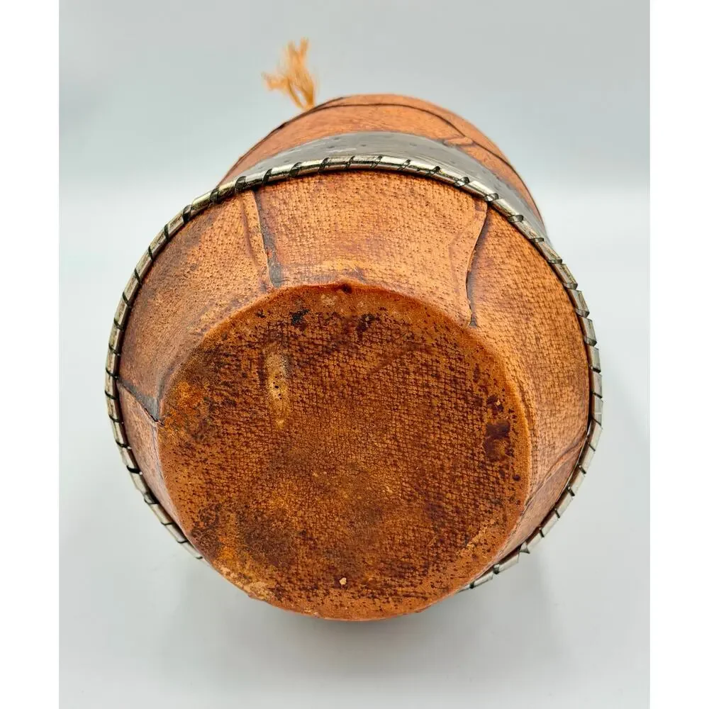 Folk-art Mexican Hand-tooled Leather and Tin Wrapped Bud Vase Southwestern Decor